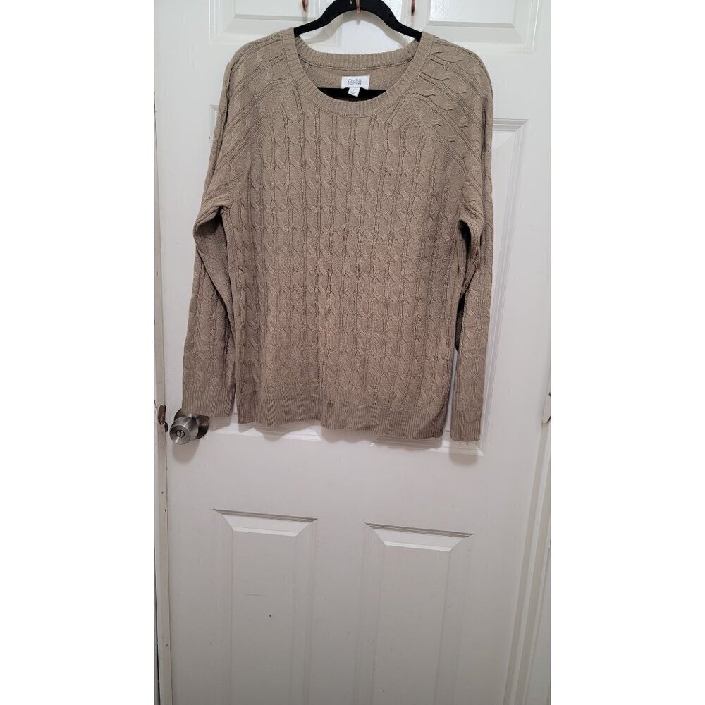 Croft &‎ Barrow Cable Knit Sweater Womens Large Tan Pullover Crew Neck Casual
